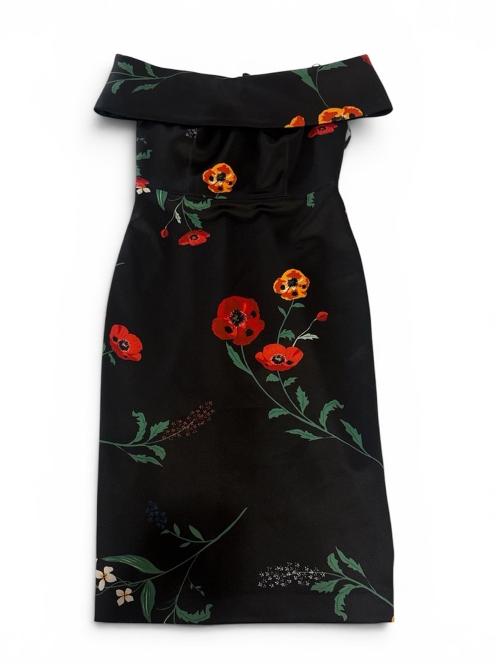 Calvin Klein Black Off-The-Shoulder Dress with Red and Yellow Floral Print - Picture 3 of 12